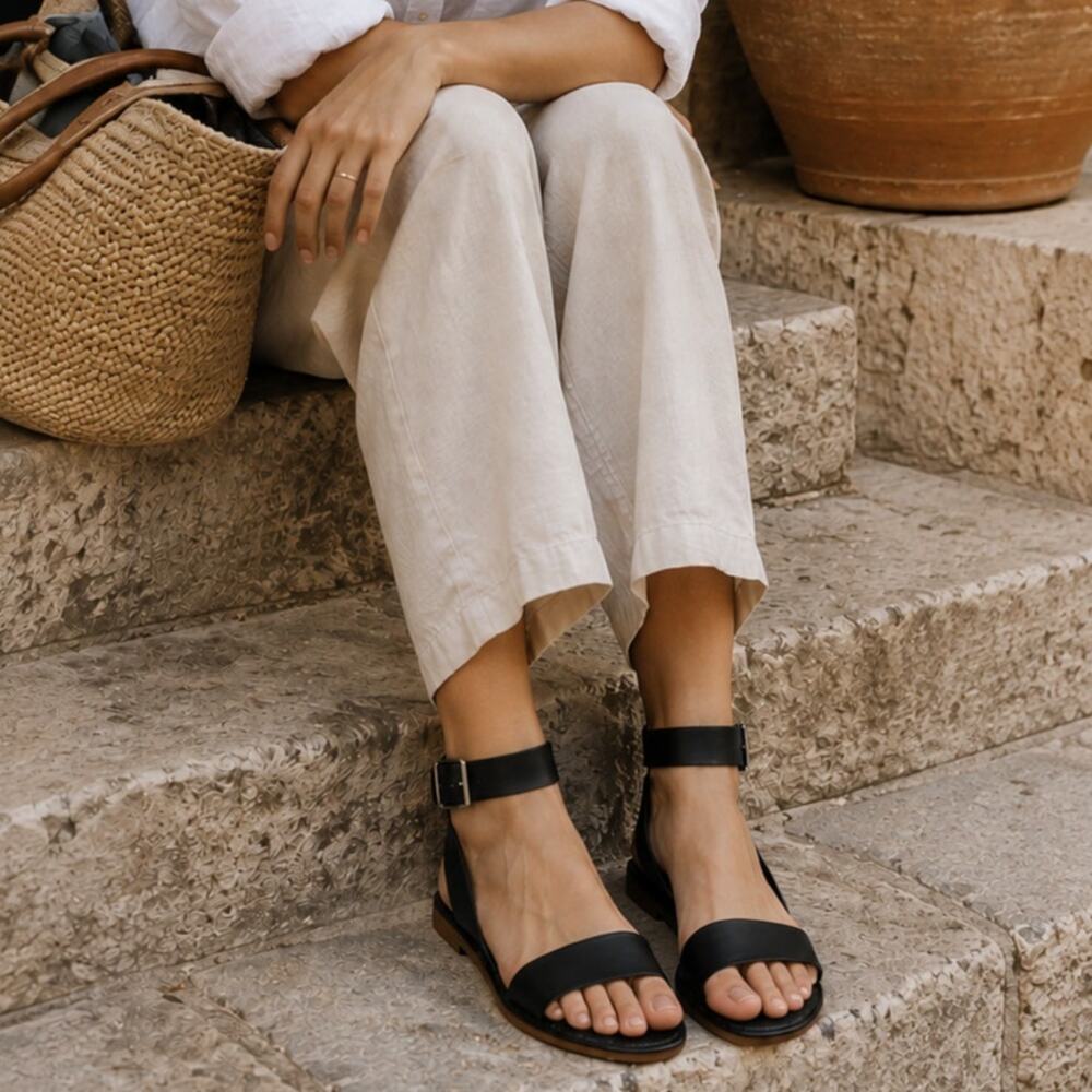 Madewell The Boardwalk Black Leather Ankle-Strap Sandals Size 8.5